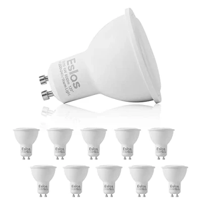 Image of Eslas GU10 LED Bulbs Warm White 3000K, 6W 600LM,60W Halogen Bulb Equivalent,120 Degree Beam, Not dimmable, Pack of 10