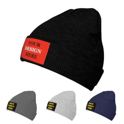 Image of Custom Beanie for Men Women Personalised Add Your Image Text Logo Skull Cap Hat Winter Warm Unisex Hats
