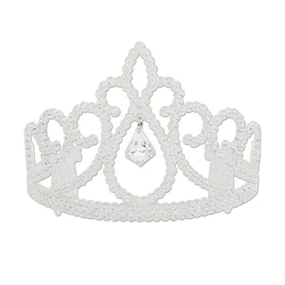 Image of Bristol Novelty BA727 Glitter Tiara with Diamond, Girls, White, One Size