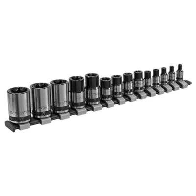 Image of Sealey Premier TRX Star* Socket Set 14pc 1/4&quot;, 3/8&quot; &amp; 1/2&quot;Sq Drive E4 E24 Black Series