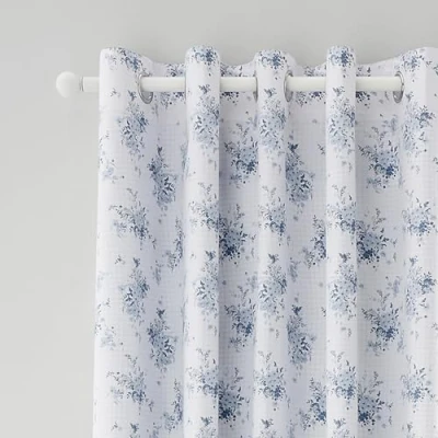 Image of Catherine Lansfield Lucie Floral Frill Fully Reversible 66x90 Inch Eyelet Curtains Two Panels Blue