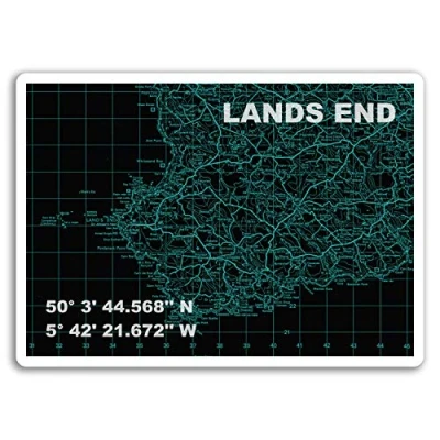 Image of 2 x 10cm Lands End Map England UK Vinyl Stickers Sticker Laptop Luggage #18804 (10cm Wide)