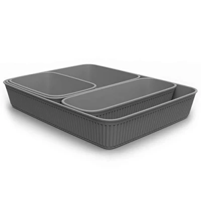Image of Tatay Set of 4 Drawer Organisers (1pc Slim + 1pc A6 A5 A4) Baobab, Polypropylene, BPA free, Grey