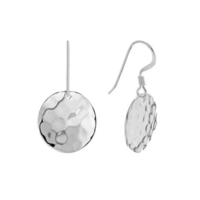 Image of Tuscany Silver Women&#039;s Sterling Hammered Round Drop Earrings