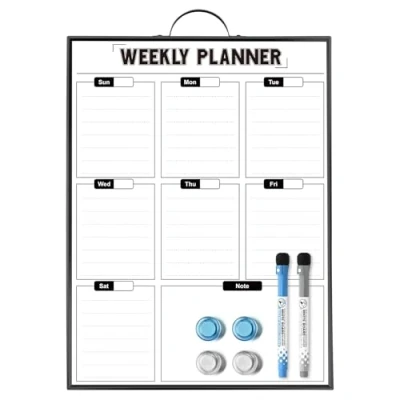 Image of ANLIOTE Weekly Planner Whiteboard for Wall Hanging, 40x30cm Aluminum Frame Portable White Board with Handle, A3 Magnetic Calendar as Meal Planner, Shopping List, Daily Home Kitchen Office