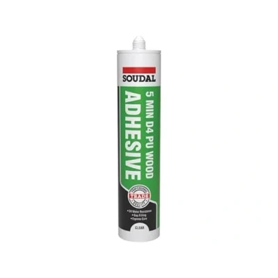 Image of Soudal 5 Minute D4 PU Wood Adhesive Silicone Sealant Glue Gel Trade Fast Curing Clear 290ml Cartridge Bonding Water Resistance Gap Filling Polyurethane High Strength, Solvent Free