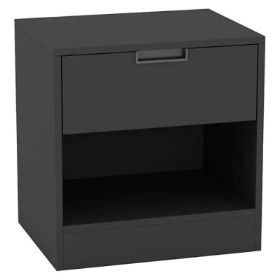 Image of URBNLIVING H46.5cm x W45cm D35cm, Drawer Bedside Black Table Nightstand Shelf File Cabinet Storage for Bedroom Wooden Furniture Modern Sofa Side End Compact Unit Living Room
