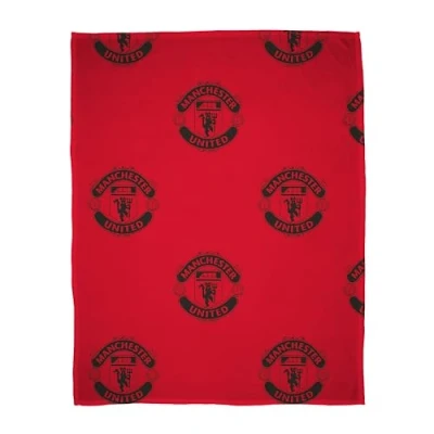 Image of Manchester United FC Character World Official Fleece Throw Blanket Super Soft, Football Crest Design Warm Soft Feel Red Perfect for Home, Bedroom, Sleepovers &amp; Camping