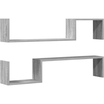 Image of vidaXL Wall Shelves 2 pcs Grey Sonoma 100x15x20 cm Engineered Wood