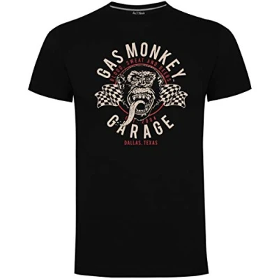 Image of Gas Monkey Garage Official Kyd T Shirt GMG Hot Rod &#039;Twin Flags&#039; M Black