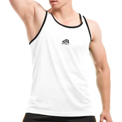 Image of AIMPACT Men Athletic Workout Tank Top Mesh Dry Fit Casual Sleeveless Shirts(White M)