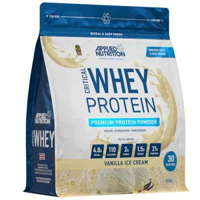 Image of Applied Nutrition Critical Whey Protein Powder 900g High Powder, Milkshake, Muscle Building Supplement with BCAAs &amp; Glutamine (900g 30 Servings) (Vanilla)