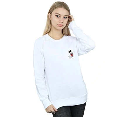 Image of Disney Women&#039;s Mickey Mouse Kickin Retro Chest Sweatshirt White Large