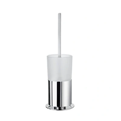 Image of Smedbo Toilet Brush Free Standing, Polished Chrome FK311 Outline Frosted Glass, Silver, 11.4 x 11.8 32.4 cm
