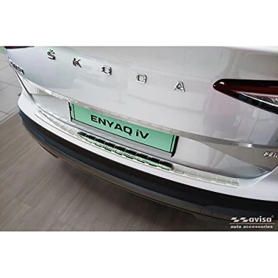 Image of Avisa Stainless Steel Rear bumper protector compatible with Skoda Enyaq iV 2020 excl. Coupe &#039;Ribs&#039;