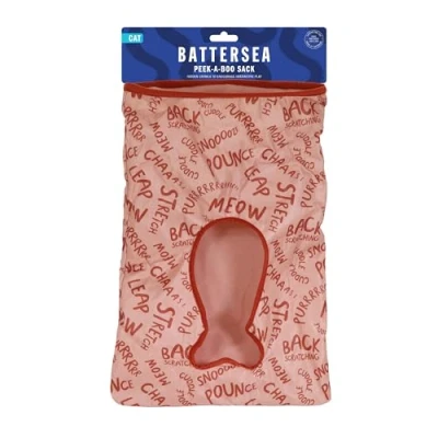 Image of Rosewood Battersea Peek A Boo Crinkle Sack Cat Toy, Tunnel Sack, Pink, Print Textured 34cm x 23cm 50cm