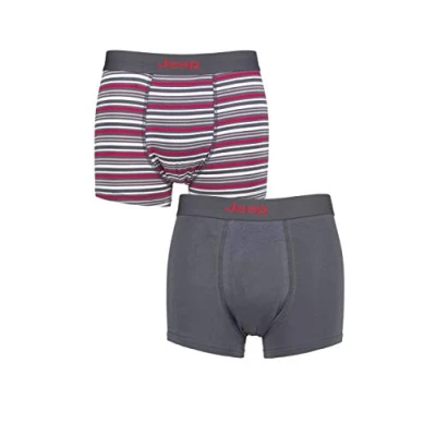 Image of Mens 2 Pack Jeep Plain and Fine Striped Fitted Bamboo Trunks Charcoal / Berry Large