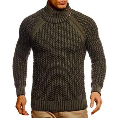 Image of Leif Nelson Men&#039;s Knitted Pullover Turtleneck Slim Fit Winter Summer Modern Black Men Sweater Sweatshirt Long Sleeve Shirt Basic Hoodie LN5295, Khaki Black, XXL