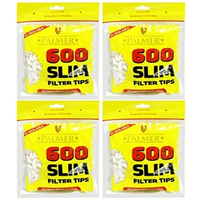 Image of 600 15000 x PALMER Cigarette Tobacco Filter SLIM Tips Rolling Paper Resealable Black Yellow Bags Smoking UK FREE P&amp;P (4 Pack (2400 Tips))