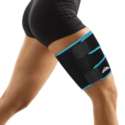 Image of supregear Thigh Wraps, Adjustable Neoprene Hamstring Brace Support for Quadriceps, Sprains, Strains, Pulled Muscles, Sports Injury Women Men, Black + Blue, M