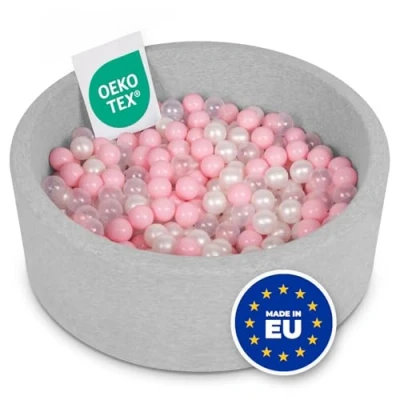 Image of Selonis Soft Ball Pit Pool 90X30cm/200 Balls Round For Baby Toddler Foam, Light Grey:Powder Pink/Pearl/Transparent
