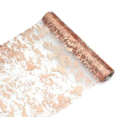 Image of Snowkingdom Rose Gold Table Runner 11 Inch x 49 Feet Glitter Metallic Pink Thin Mesh Sparkly Decorations for Wedding, Bridal Shower, Baby Shower Birthday Party