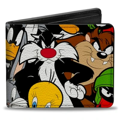 Image of Buckle Down Men&#039;s Bifold Wallet Looney Tunes Bi Fold, Brown, 4.0&quot; x 3.5&quot;
