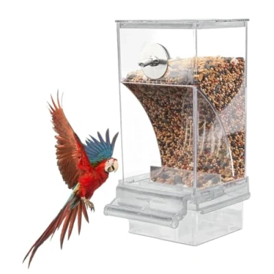 Image of Automatic Bird Feeder 2024 No Mess Spill Cage Accessories Auto Parrot Seed Feeders for Parakeet Canary Finch (White)