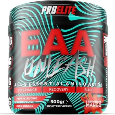 Image of EAA Amino Acids Supplement 300g, Vegan Essential Unflavoured Powder, Full Spectrum EAAs with BCAA Powder Muscle Growth &amp; Recovery Intra Workout Drink (300g, Strawberry Mango)