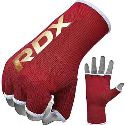 Image of RDX Boxing Hand Wraps Half Finger Inner Gloves for Punching Elasticated Bandages Fist Protection Great MMA, Muay Thai, Kickboxing, Martial Arts Training, Combat Sports, Home Gym (RED, L)