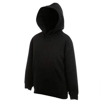 Image of Fruit of the Loom Unisex Kids Premium Hooded Sweat, Black, 5 6 Years (Manufacturer Size:26)