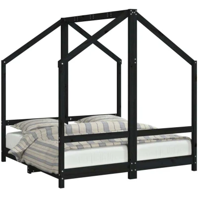 Image of vidaXL Kids Bed Frame Black 2x(70x140) cm Solid Wood Pine
