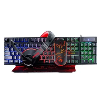 Image of Marvo Scorpion CM409 UK 4 in 1 Gaming Bundle, Keyboard, Headset, mouse and Pad, Wired USB 2.0, 7 Colour Backlit, Multimedia, Anti ghosting Keys, 3200 dpi with Noise Isolating Headset