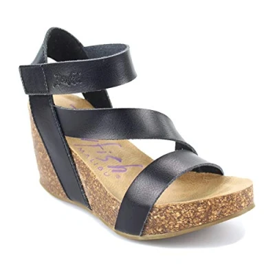 Image of Blowfish Malibu Women&#039;s Hapuku Wedge Sandal, Black Dyecut, 7 UK