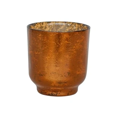 Image of Ivyline Metallic Candle Holder in Copper Modern Glass Candlestick Elegant Table Centrepiece Decoration H15 x W13.3 cm