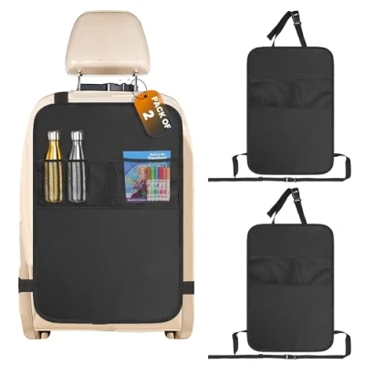 Image of My DIY Pack of 2 Car Back Seat Organiser with Storage Pockets, Screen Holder Water Resistant, Easy to Install, Heavy duty Cover for Kids (Black)
