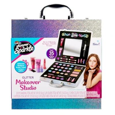Image of Shimmer and Sparkle Shimmering Glitter Makeover Studio Kids makeup set for girls real cosmetics kit Washable make Safe non toxic