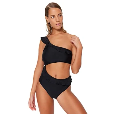 Image of Trendyol Women&#039;s Woman Plain Woven Swimsuit Swimwear, Black, 8