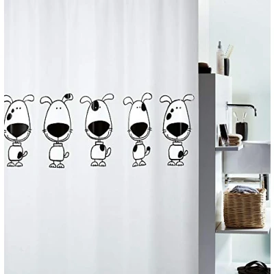 Image of Spirella Beagle PEVA Opaque Plastic Shower Curtain, 180 x 200 cm, White/Black