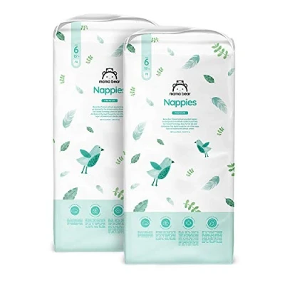 Image of Amazon Brand Mama Bear Premium Nappies, Size 6 (15+ kg), 140 Count (2 Packs of 70), White
