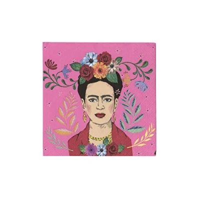 Image of Pink Frida Kahlo Cocktail Napkins Disposable Serviettes for Birthday, Mexican Party Theme, Fiesta, Summer Decoupage Pack of 20