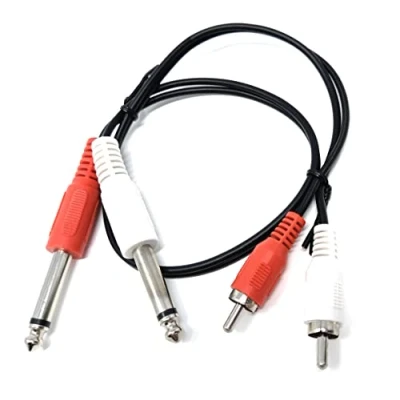Image of DRUT 50cm short Twin 6.35mm MONO Jack Plugs to 2 x RCA Phono OFC Audio Cable Male Lead 1.6ft