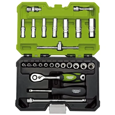 Image of Draper Expert Metric Socket Set, 1/4&quot; Sq. Dr., Green (25 Piece)