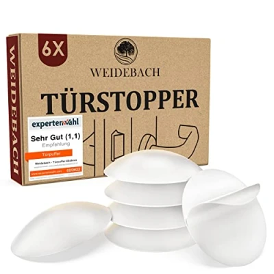 Image of WEIDEBACH® 12x Discreet Door Handle Stopper Mix White &amp; Transparent, Wall Protector self Adhesive 0.79x0.2 in / 1.57x0.31 in, Plastic