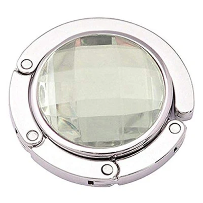 Image of dragonaur home decor 1 Pc Foldable Handbag Purse Hook Hanger Round Crystal Rhinestone Folding Table Bag Holder White