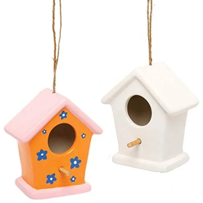 Image of Baker Ross AX846 Bird Houses Pack of 2, Design our own Ceramic Arts and Crafts Project for Kids