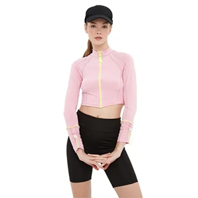 Image of Trendyol Women Sportswear Fitted Bodycon Standing Collar Knit Blouse Pink