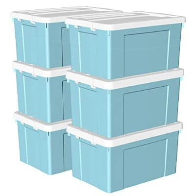 Image of Cetomo 90L*6 Storage Boxes, Plastic Box with Lids, Organizing Container Secure Latching Buckles, Stackable, Nestable, Tote Bin for Home Office Clothes, 90L 6Pack, Blue