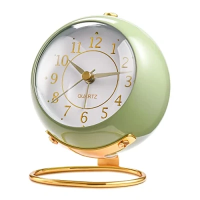 Image of Analog Alarm Clocks for bedrooms,Small Desk Clocks,Night Light, Non Ticking，Battery Powered,Silent Clock,Simple Design Desktop Clock. (Green)