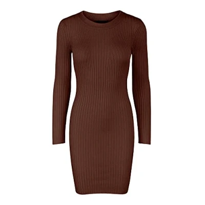 Image of PIECES Women&#039;s Pccrista LS O Neck Knit Dress Noos Bc, Chicory Coffee, S